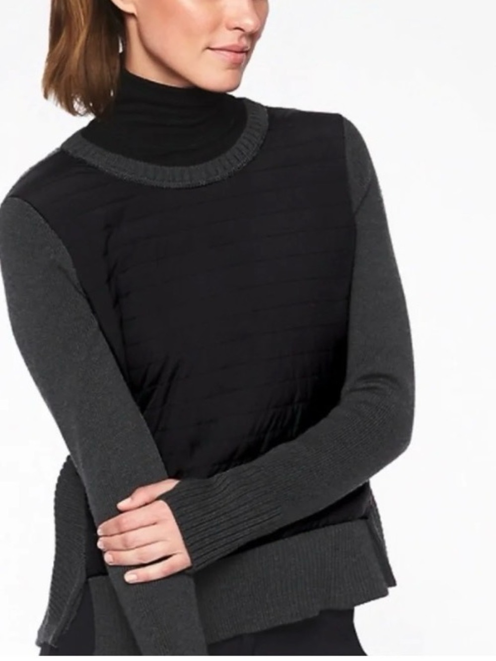 Athleta Black and Dark Gray Quilted-Front Sweater